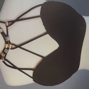 Black bikini jeweled halter top 38DD
